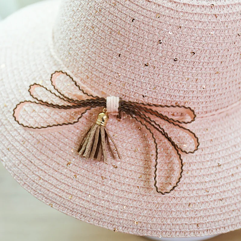 Высокое качество летняя новая соломенная шляпа с бантом и кисточками расшитая