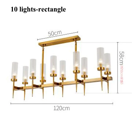 12 lights rectangle Современные золотые металлические светодиодные люстры, длинные стеклянные люстры для гостиной, светодиодные подвесные люстры, светильники для столовой, подвесной светильник - Цвет абажура: 12 lights rectangle