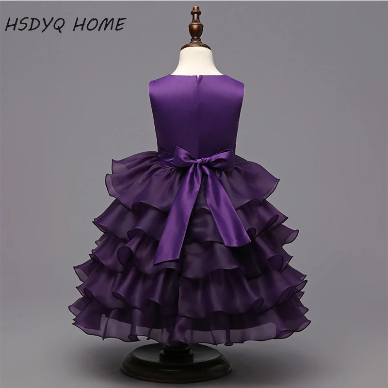 Новинка фиолетовые платья с цветочным узором для девочек детское бальное платье