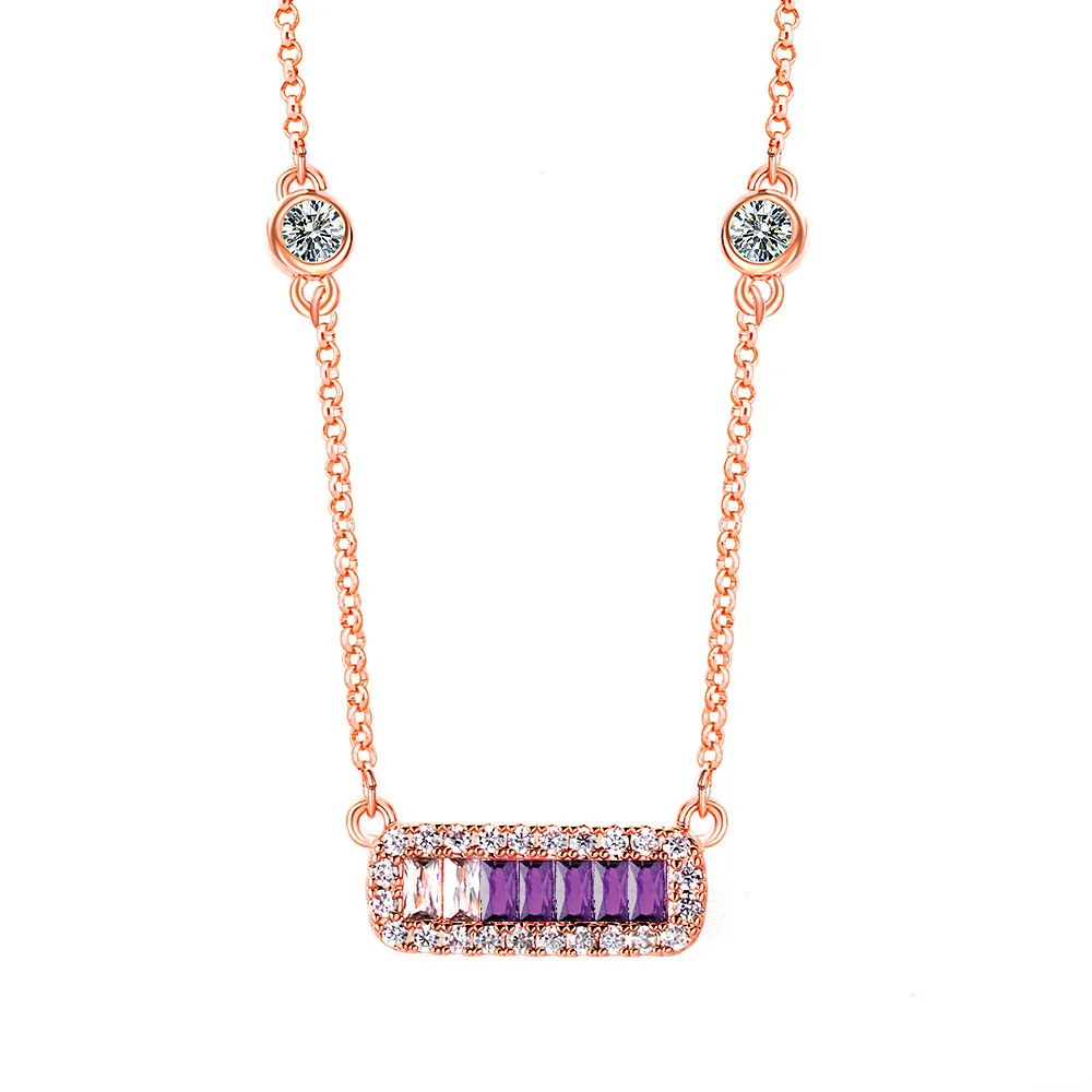 Rose Gold Pulpre UILZ,, Модные Цветные блестящие микро покрытые кубическим цирконием ААА, Модные подвесные ожерелья для женщин, модные ювелирные изделия, вечерние UNL010 - Окраска металла: Rose Gold Pulpre