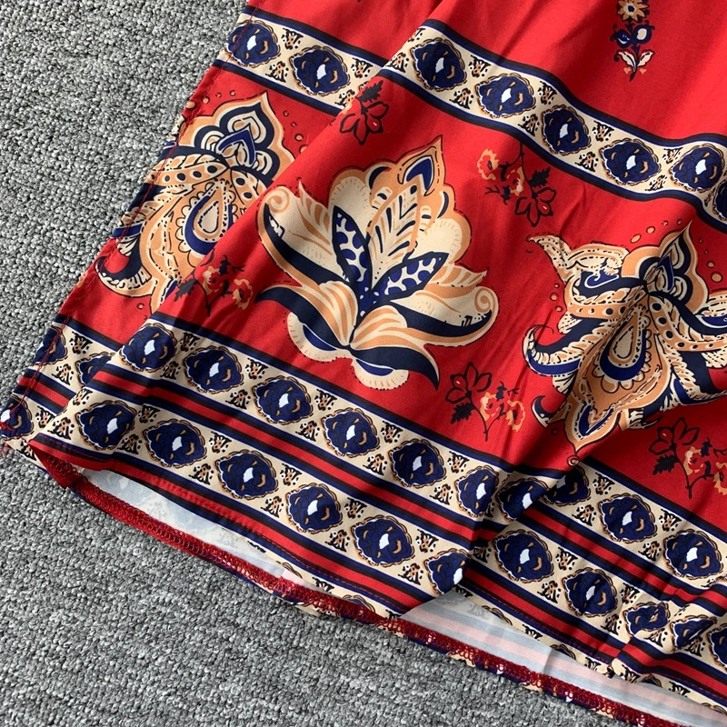 Женское длинное платье с принтом Boho красное Повседневное трапециевидной формы