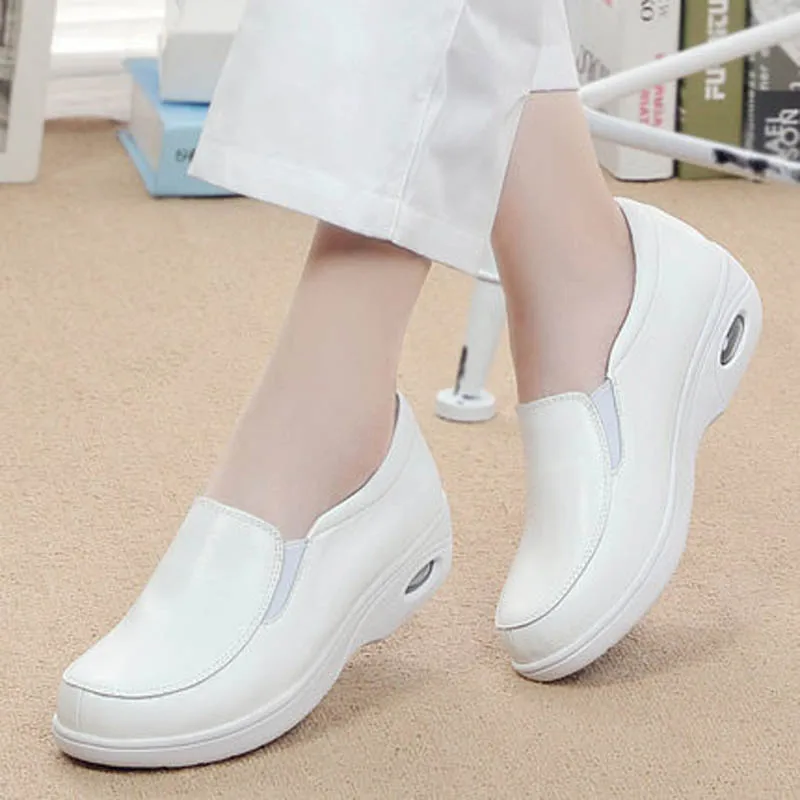 New Genuine Leather Women White Nurse Shoes Ladies Casual Platform Flats Comfortable Massage For Doctor Work | Обувь