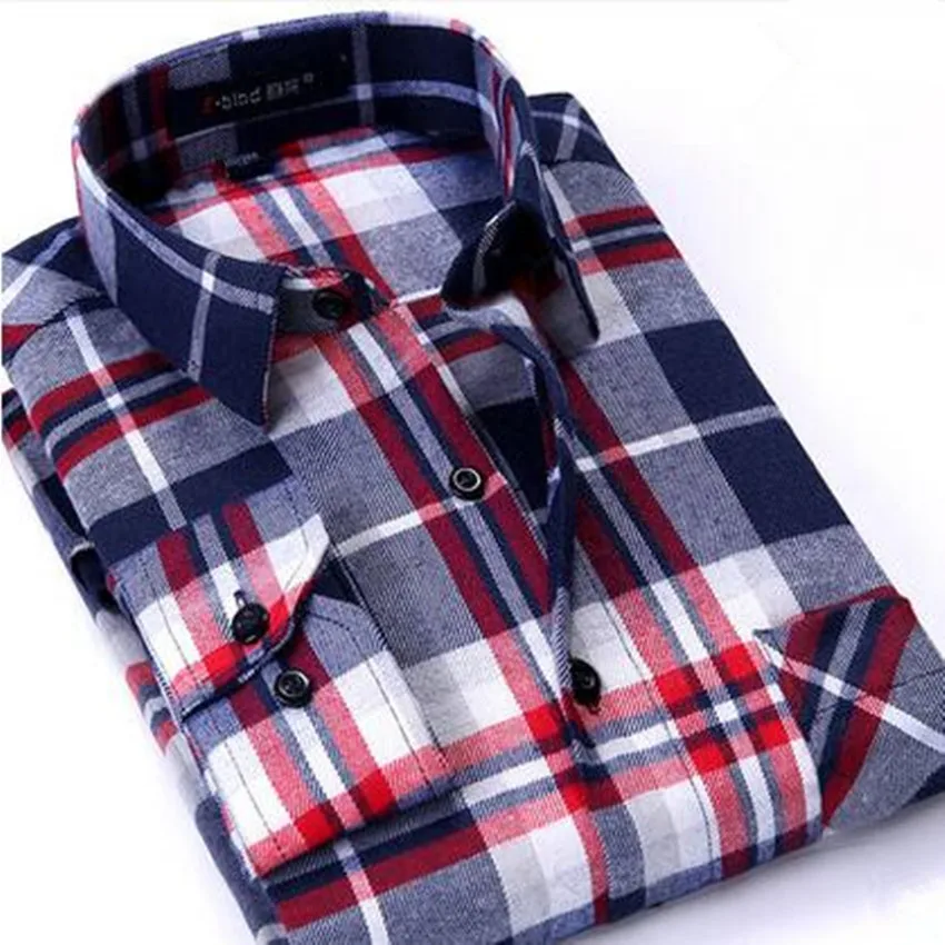2016 Men's Plaid Shirt New Autumn Slim Casual Long-sleeved Brand Formal Business Fashion Dress Warm Shirts | Мужская одежда