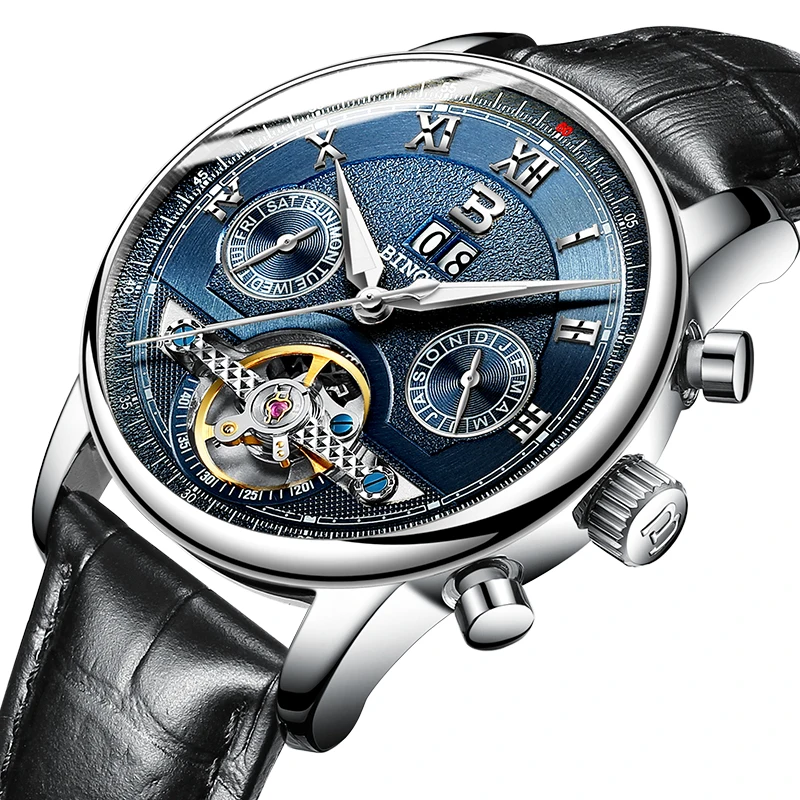 Швейцарские часы BINGER мужские люксового бренда Tourbillon многофункциональные