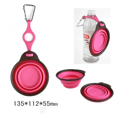 Pink Bowl Переносная миска для домашних животных силиконовая складная туристическая миска блюдо фляга для путешествующих диспенсер туристическая миска собака миски для воды сумка для пищевых продуктов набор - Цвет: Pink Bowl