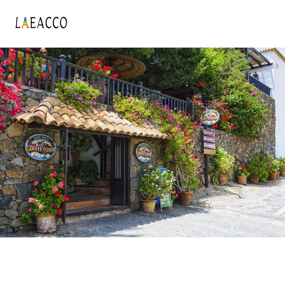 Laeacco Кофейня Цветочная стена Фотофон индивидуальный портрет фотосессия