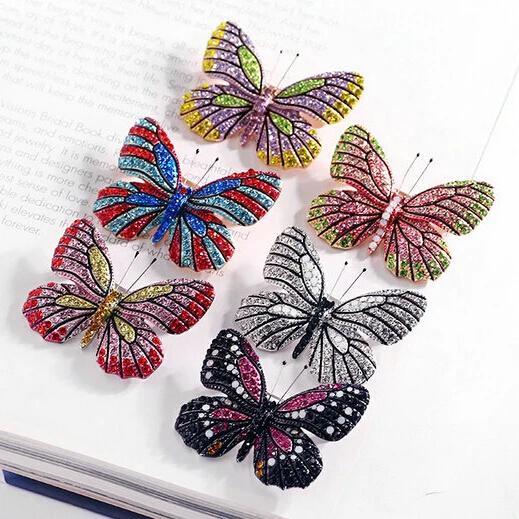 Новинка 2020 красочная эмалированная Брошь Стразы в виде бабочки с кристаллами
