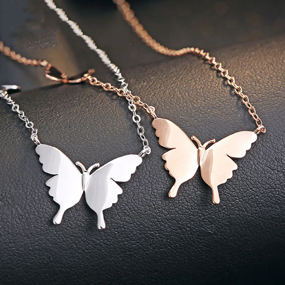

Authentic 925 Sterling Silver Fashion Simple butterfly Pendant Cross Chain Necklaces For Women Wedding Party Jewelry Gift