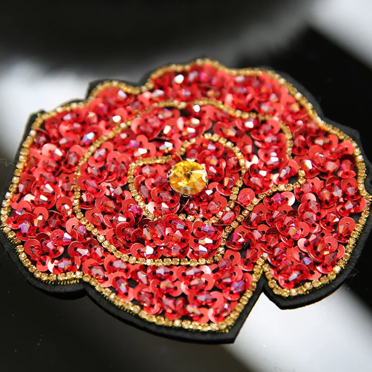 1pc 3D Handmade peony flower rhinestone beaded Patches for clothing Love letters sword sequins applique Embroidery patch floral | Дом и сад
