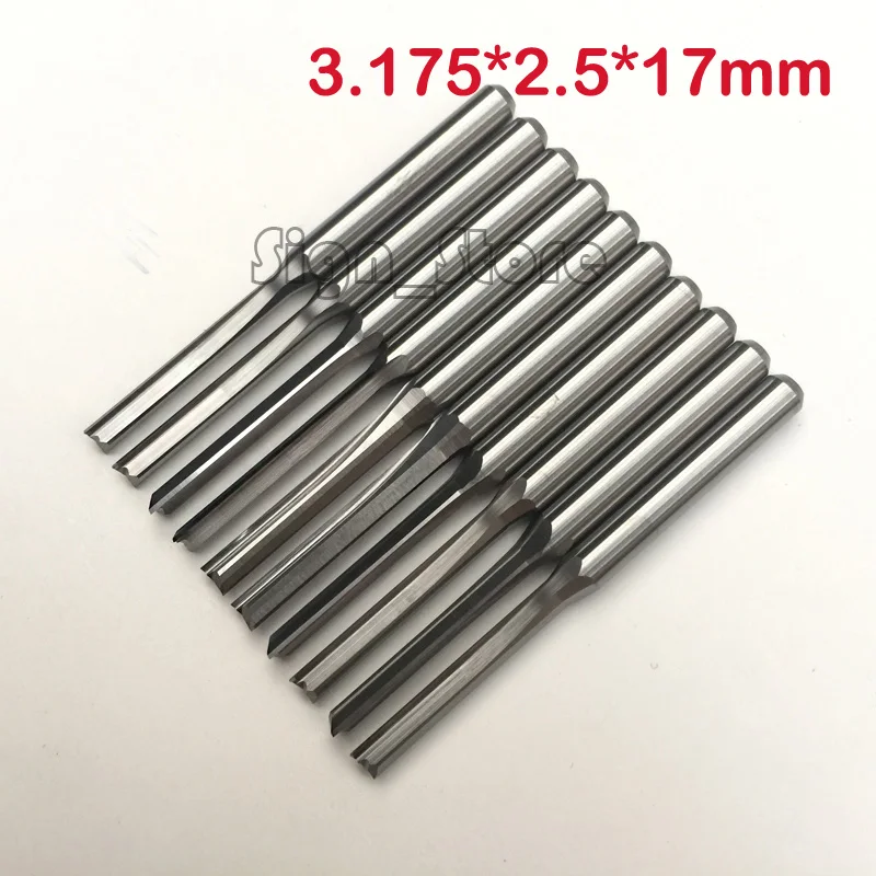 

10pcs 1/8" CNC Router Cutting Bit Cutting Edge Double Flute Straight Slot 3.175*2.5*17mm