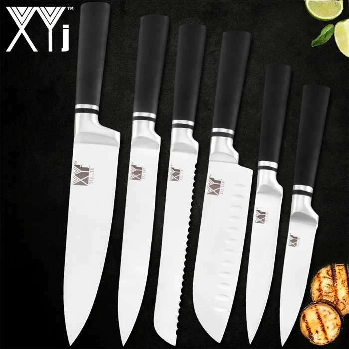 A.6 pcs set XYj набор кухонных ножей из нержавеющей стали, один кусок, структура ножей из нержавеющей стали, фруктовый нож Santoku, нож для нарезки хлеба - Цвет: A.6 pcs set