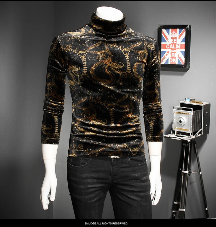 Черепаха шеи Slim Fit Мужская футболка Клубные наряды королевская Мужская Нижняя Майка 5xl бархатная футболка мужская с золотым принтом дракона высокое качество