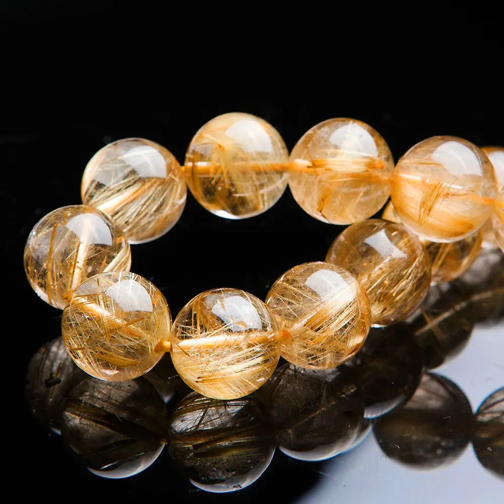 

Top Quality Natural Gold Rutilated Quartz Beads Wealth Bracelet 14mm AAAA
