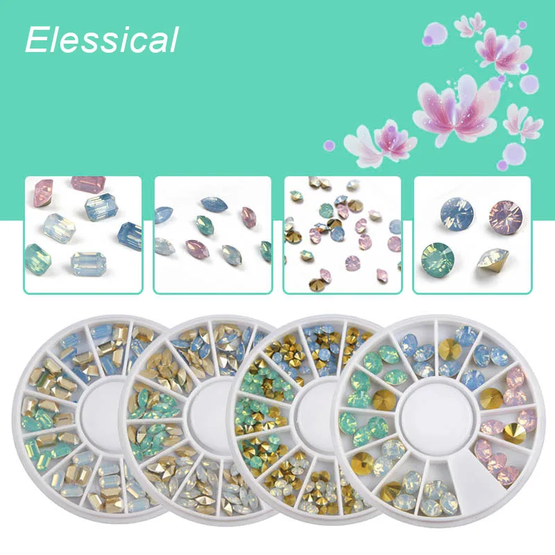 Elescial 1 колесо красочные опаловые Стразы для ногтей 3d украшения маникюра Flatback