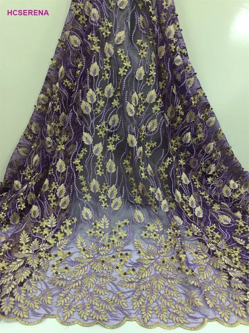 5yards/lot PurpleNet Lace High Quality Nigerian French Beads African Fabric For Party Dress Free Shipping | Дом и сад