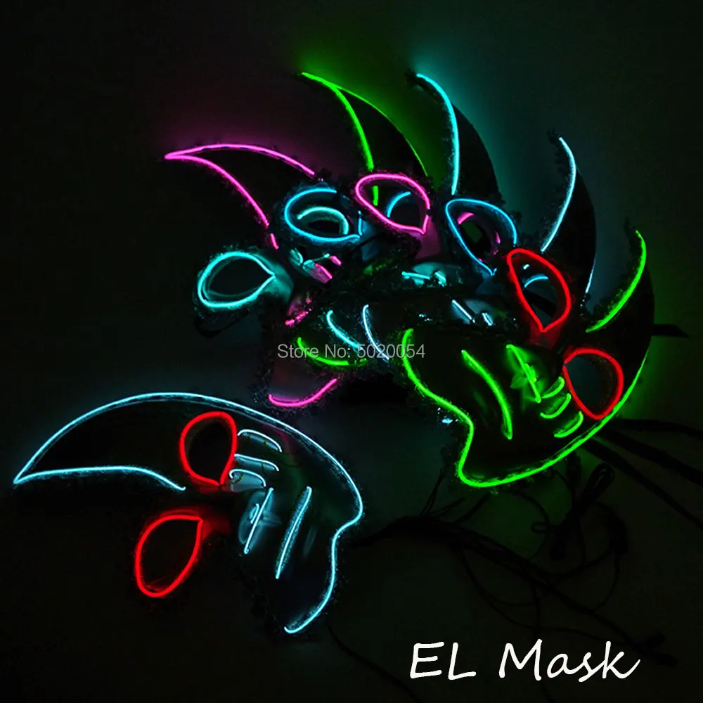 Новинка маска на Хэллоуин светящаяся EL wire Masque светодиодный неоновый светильник
