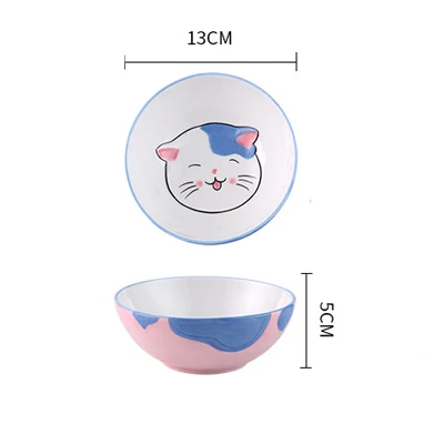 Blue 5 inch bowl Японская и Корейская креативная керамическая тарелка для завтрака и стейка, детская тарелка с фруктами, ручная роспись, блюдо с животными, мультяшная миска, набор посуды - Цвет: Blue 5 inch bowl