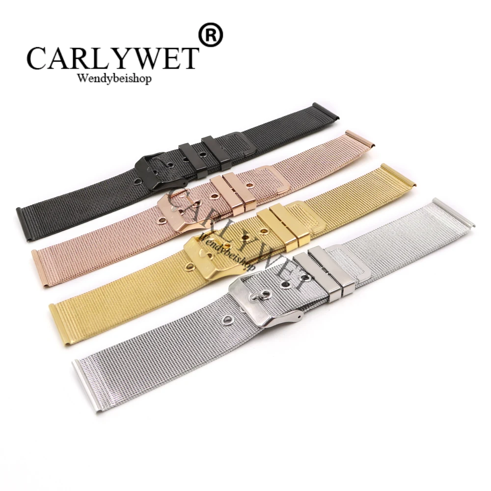 CARLYWET 20 22 мм серебристый черный розовое золото Сменная сетка из нержавеющей стали