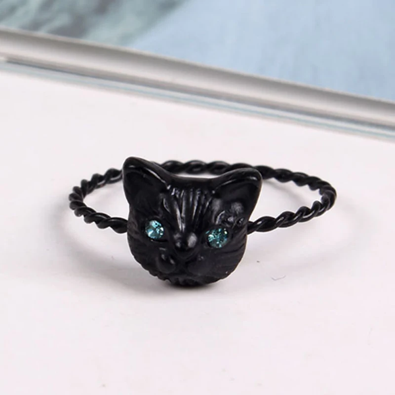 Модное золотое/черное/серебряное кольцо Стразы с милым котом женские ювелирные