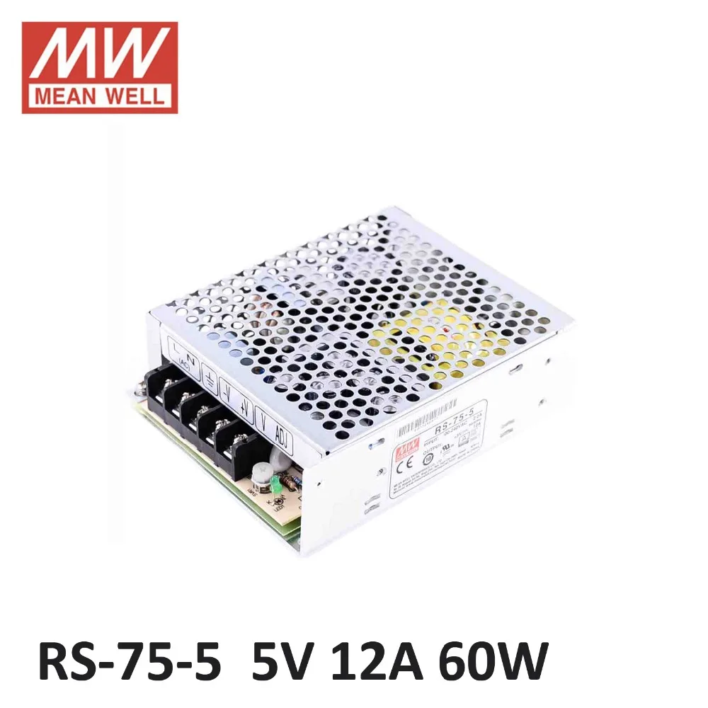 блок питания Оригинал Mean Well RS-75-5 один выход 5 В 60 Вт 12A Питания UL TUV CB EMC CE утвержден