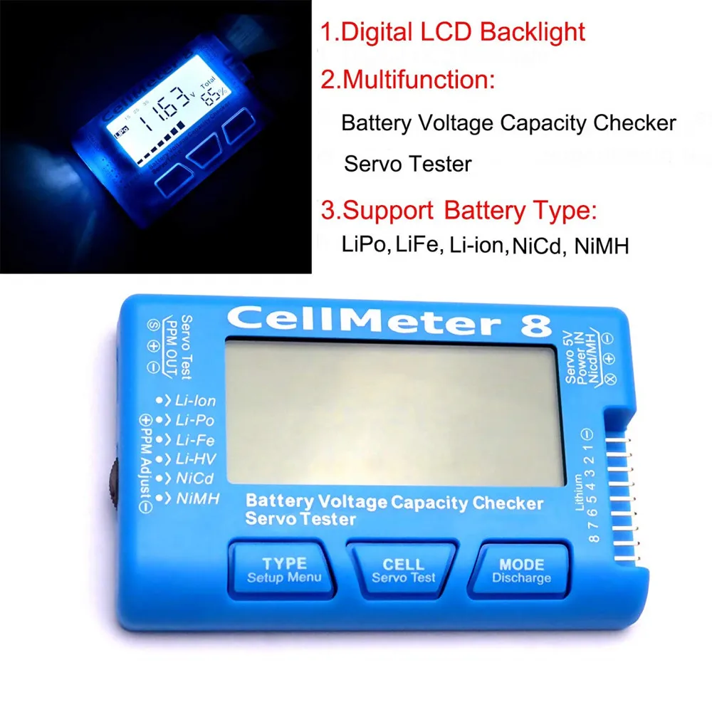 ЖК-дисплей цифровой аккумулятор Емкость Checker CellMeter RC CellMeter8 2-8S 4-8S Servo LiPo Li-lon NiMH тестер батареи RC CellMeter7