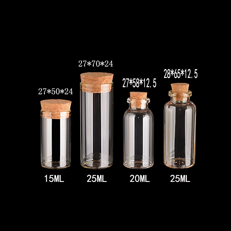 

Refillable Mini Glass Containers with Corks 15ml 20ml 25ml Jars for Sand Liquid Jewelry Packaging 50pcs Crafts Wishing Bottles