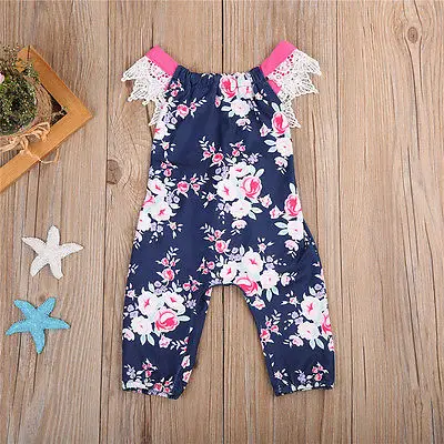 Летний детский комбинезон без рукавов с цветочным кружевом и открытой