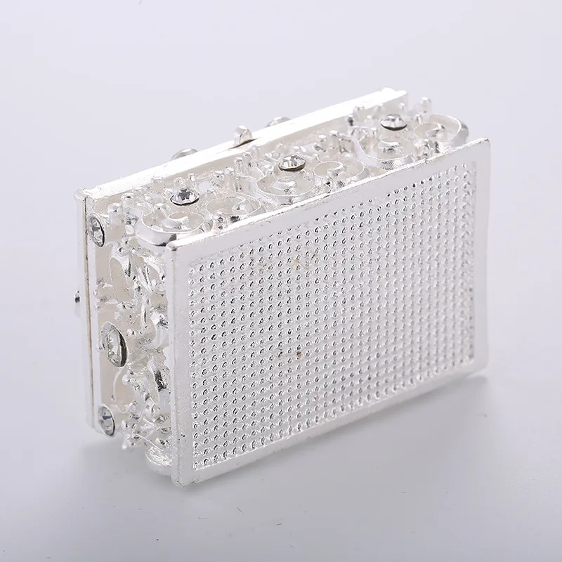 

Small Silver Plated Crystal Rhinestone Hollow Jewelry Trinket storage box