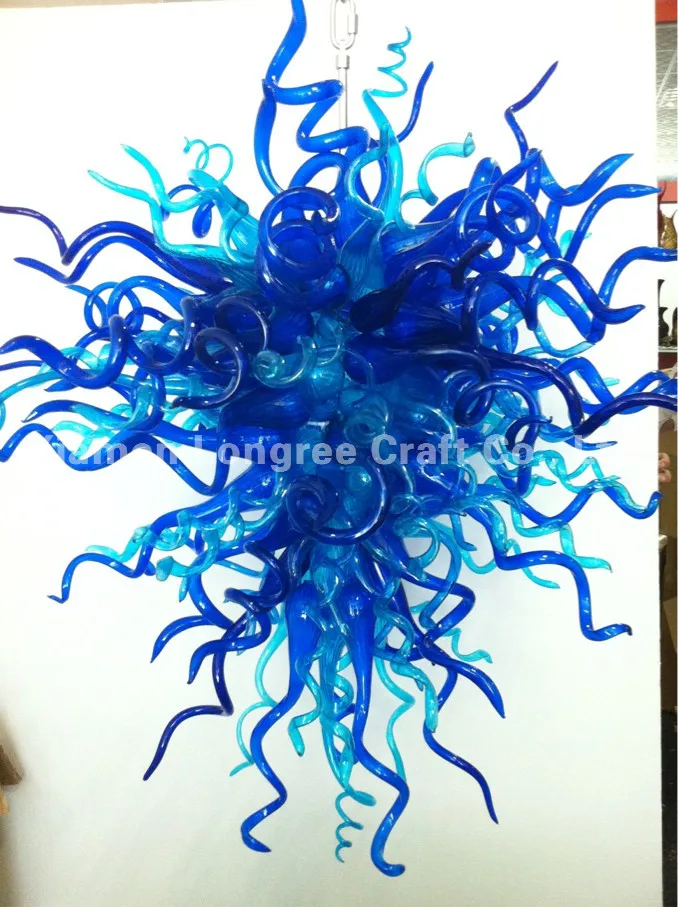 

Hot Sale 100% Mouth Blown Borosilicate Murano Glass Art Lobby Light Decoration Hall Blue Chandelier