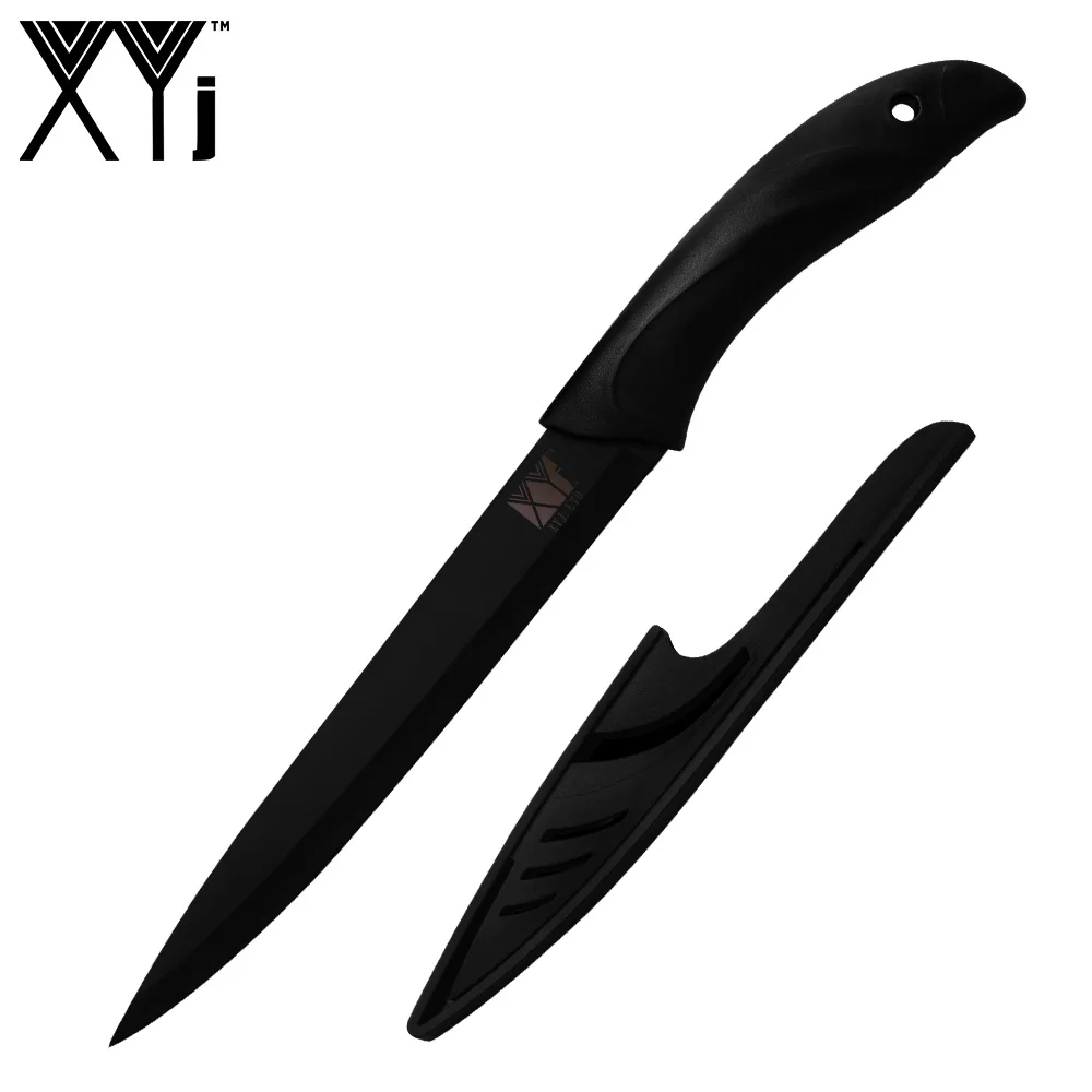 XYj кухонный нож из нержавеющей стали с черным лезвием 8 ''7'' 5 ''3,5'' шеф-повара для нарезки хлеба Santoku нож для фруктов Бесплатные крышки - Цвет: 8 inch Slicing Knife