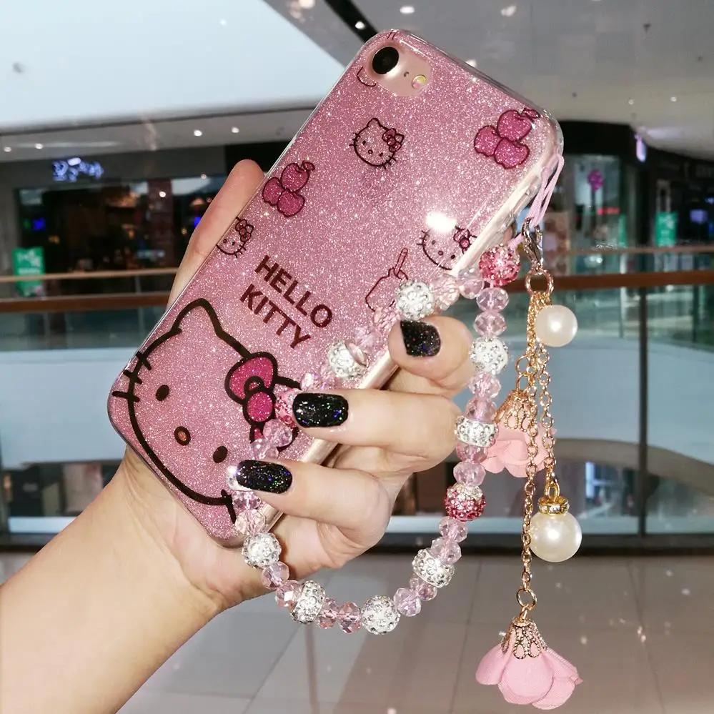 Для iPhone XS max XR X Роскошный чехол Kitty + пленка из закаленного стекла bling hello kitty для 8 plus