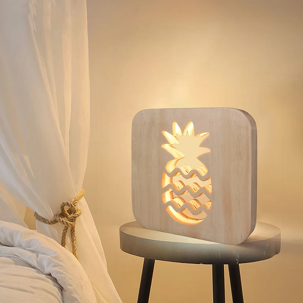 Креативный ананас LED прикроватный ночник USB перезаряжаемая деревянная