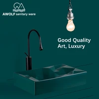 bathroom sinks art basin ceramic vessel sink above counter green black white diamond geometry shapes with drain solf hose am806