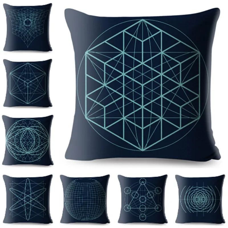 

Dark Blue 3D Geometric Line Pattern Cushion Cover Cotton Linen Pillow Case 45*45 Square Pillows Cases Sofa Home Decor Pillowcase