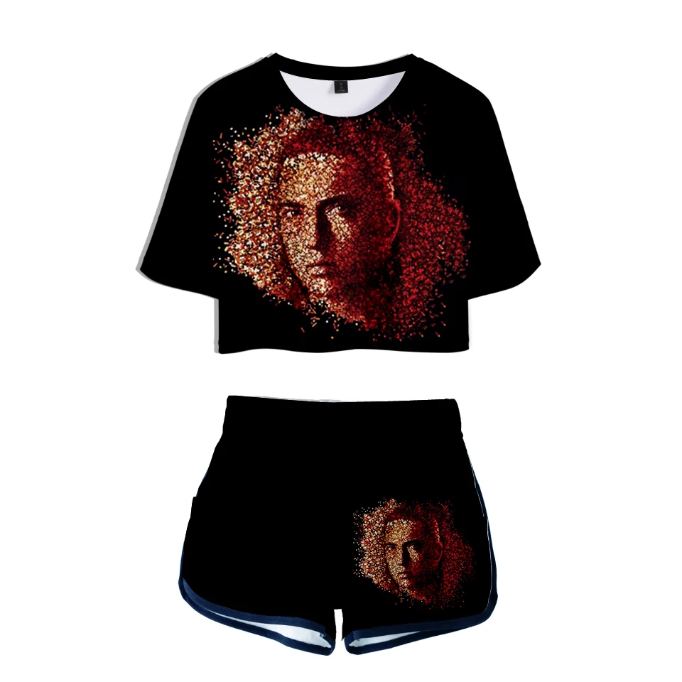 Женские комплекты EMINEM IFashion с 3D принтом шорты и футболки укороченные топы в стиле