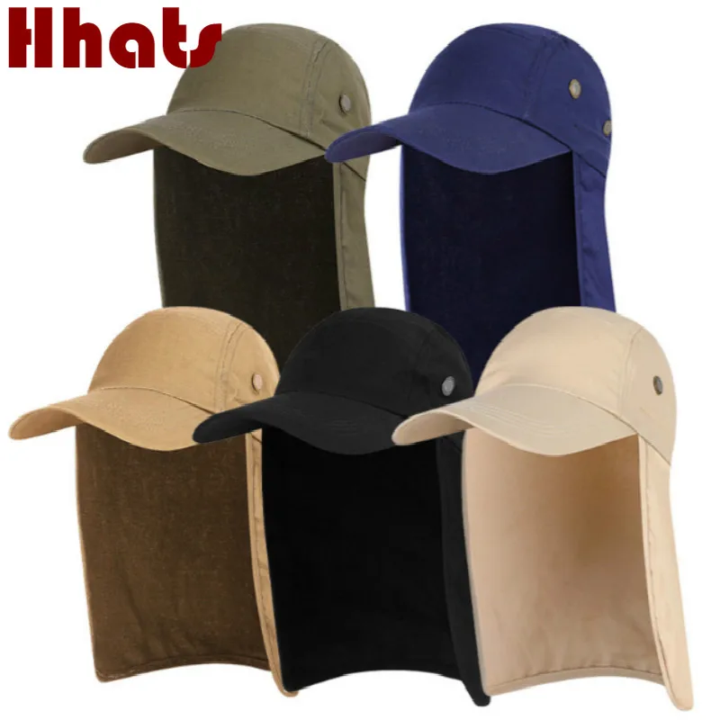 

Solid Snapback Bucket Hat With Neck Cover Casual Summer Hiking Hat UV Protection Camping Fishing Cap Men Gardening Cap Sunhat