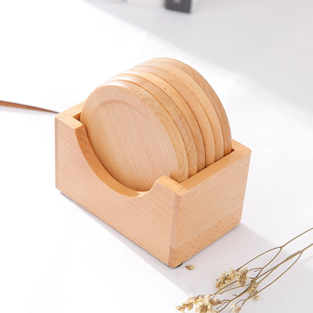 6pcs/set Round Coffee Tool Gift Tea Anti Slip Mat Heat Insulation Cup Pad Office Table Decoration Home Kitchen Wooden |