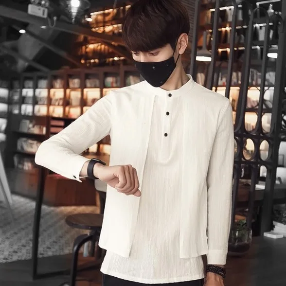 2019 поддельные 2 шт нерегулярные белые платья западные мужские рубашки льняные