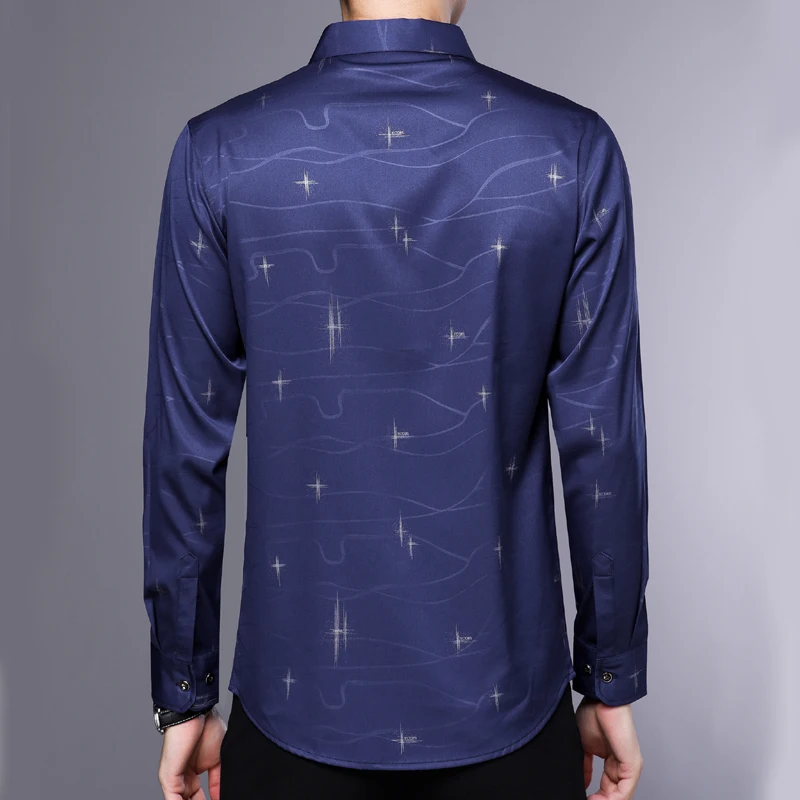 MIACAWOR New Shirt Men Business Casual Print Long Sleeve Camisa Masculina Slim Fit Dress Shirts Clothing C488 | Мужская одежда