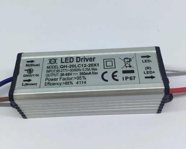 Бесплатная доставка Водонепроницаемый 20 Вт Светодиодный драйвер DC36-68V 12-20x1W 350mA