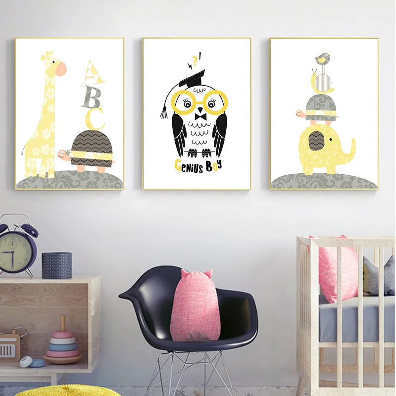 Современный стиль Настенная картина на холсте милая сова слон жираф принт с животными HD скандинавский