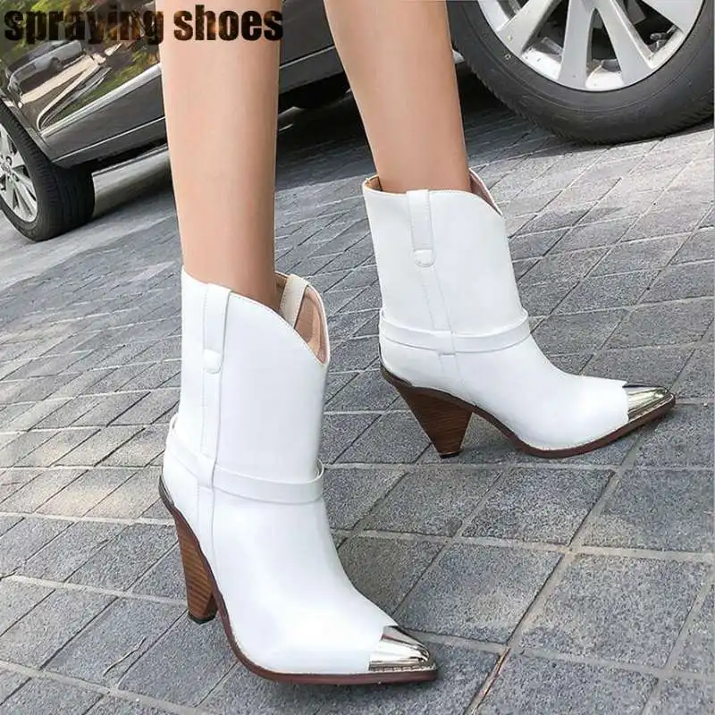 Женские кожаные ботильоны для верховой езды на шпильке 10 см с металлическим