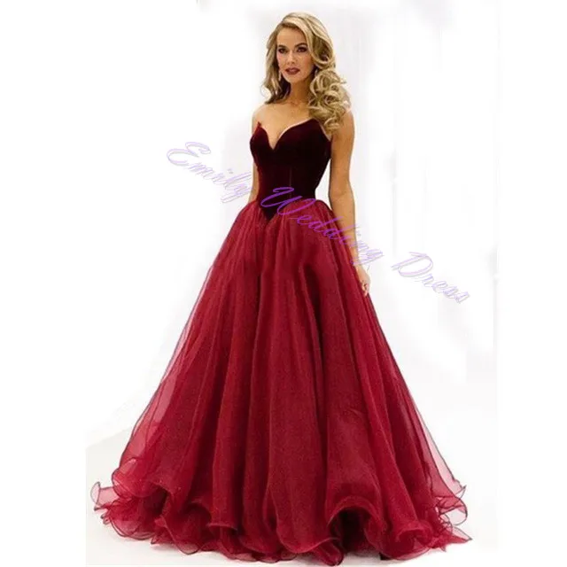 Винно-красное бархатное платье для выпускного вечера 2017 А-линия Длина до пола