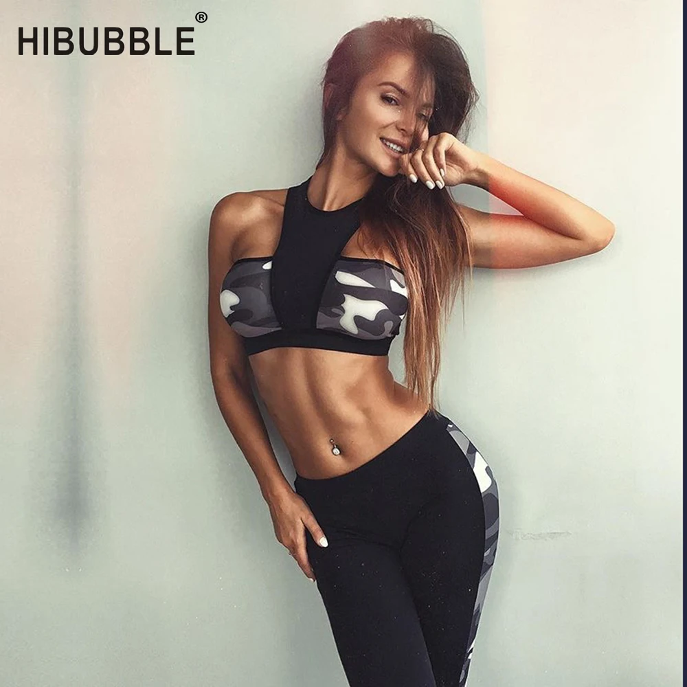 HIBUBBLE комплекты для фитнеса йоги камуфляжный принт костюм занятий спортом женщин