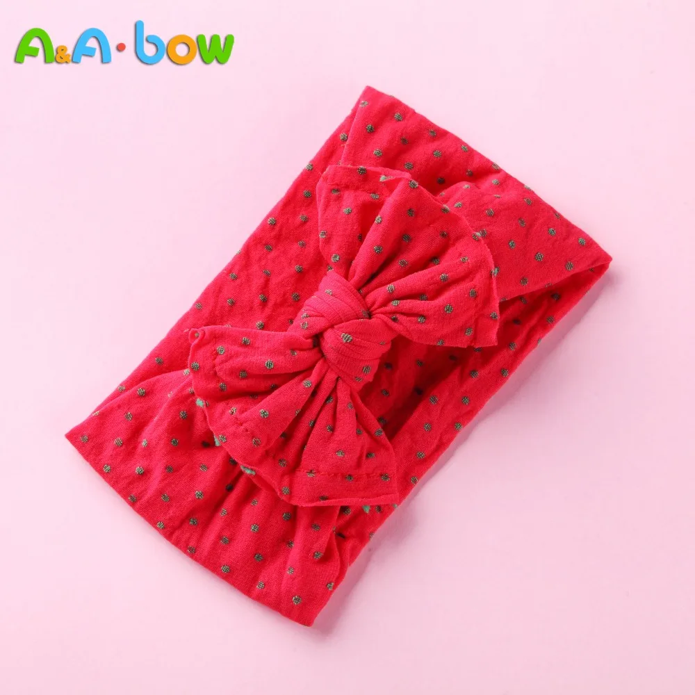 1 шт. детская нейлоновая повязка на голову в горошек с окантовкой бантом тюрбан