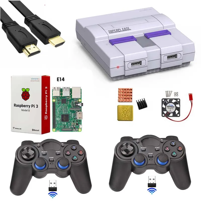 Чехол Retroflag SUPERPi-U NESPi чехол+ Raspberry Pi 3 Model B/B++ HDMI+ 3A power+ теплоотвод+ вентилятор+ HDMI+ 2,4 GHz беспроводной геймпад