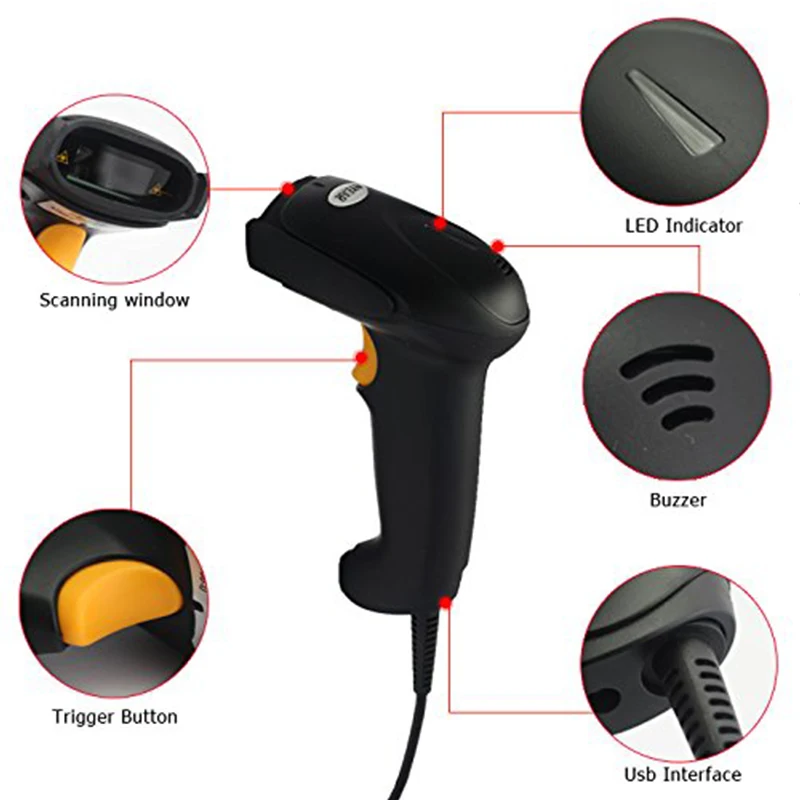 NT800U ручной Проводной USB сканер штрих-кода CMOS 1D 2D QR считыватель непрерывное