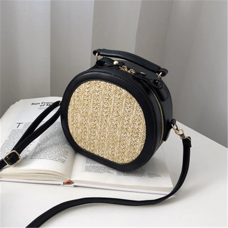 Женские соломенные сумки в форме бочонка летняя пляжная сумка через плечо