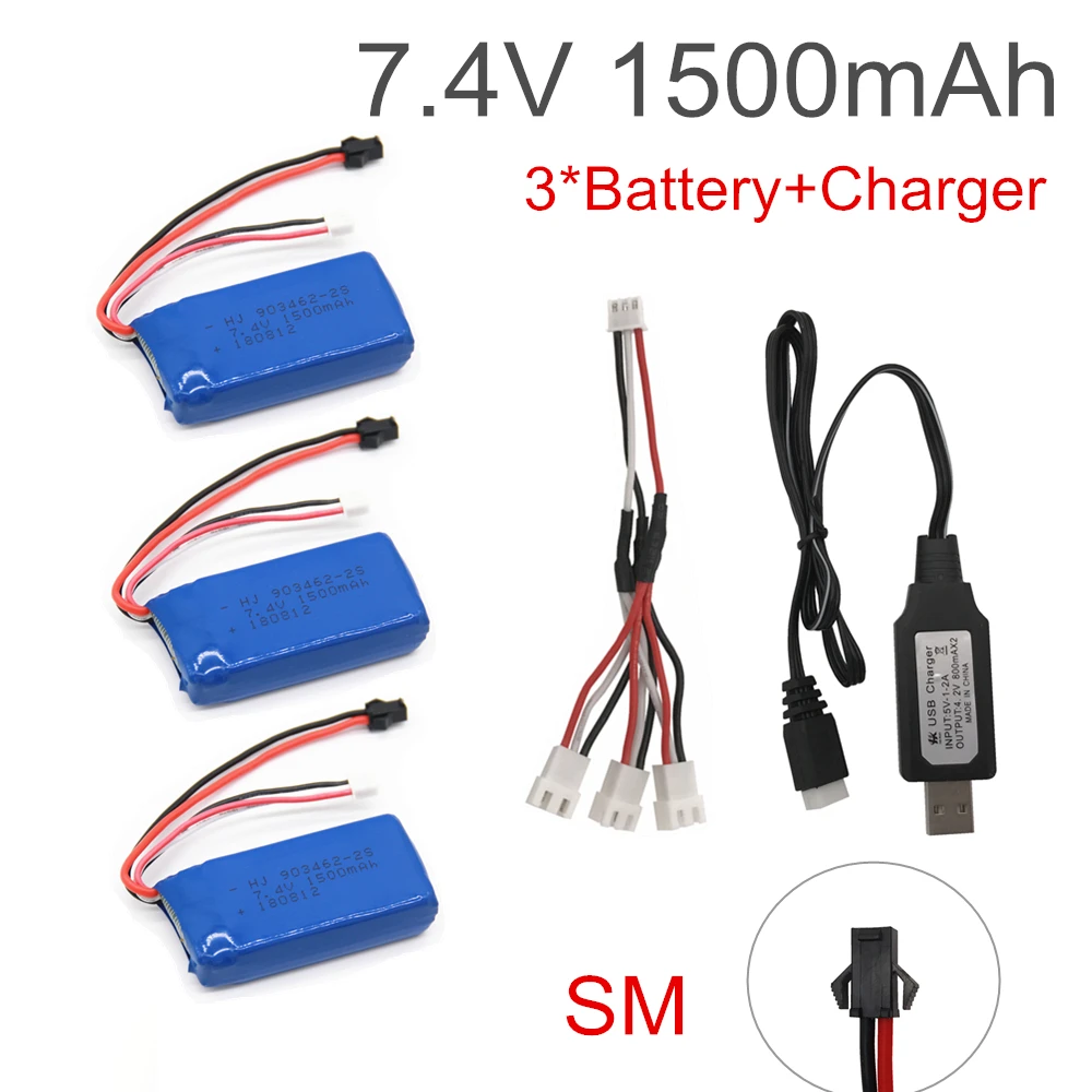3B SM 7,4 V 1500mAh Lipo батарея с USB зарядным устройством для FT009 RC лодка 12428 батарея Lipo 2S 7,4 V 1500 mah 903462 2S JST SM T вилка - Цвет: 3B SM