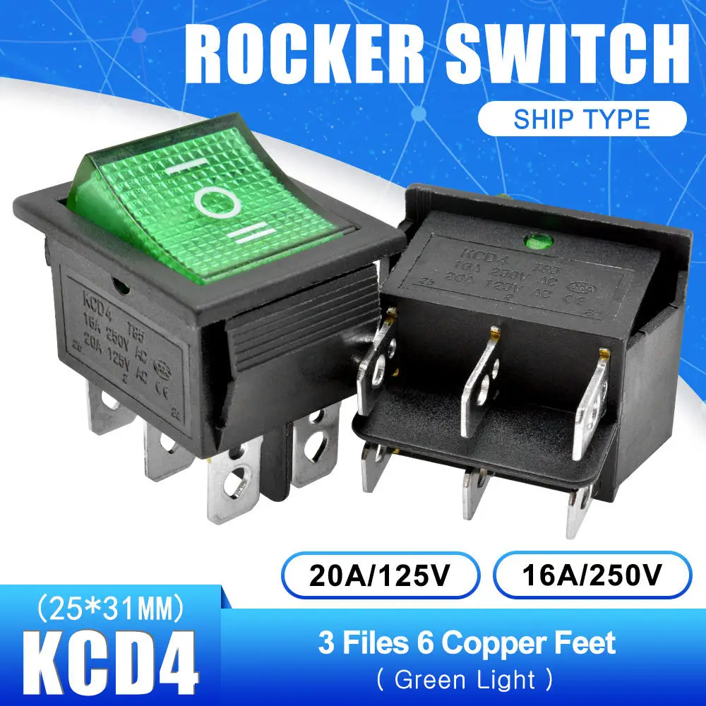 On-Off-On 6 Pin KCD4 кулисный выключатель питания 2 положения/3 положения 4 контакта 6 контактов электрооборудование с выключателем светильник 16A 250VAC/20A 125VAC - Цвет: On-Off-On 6 Pin